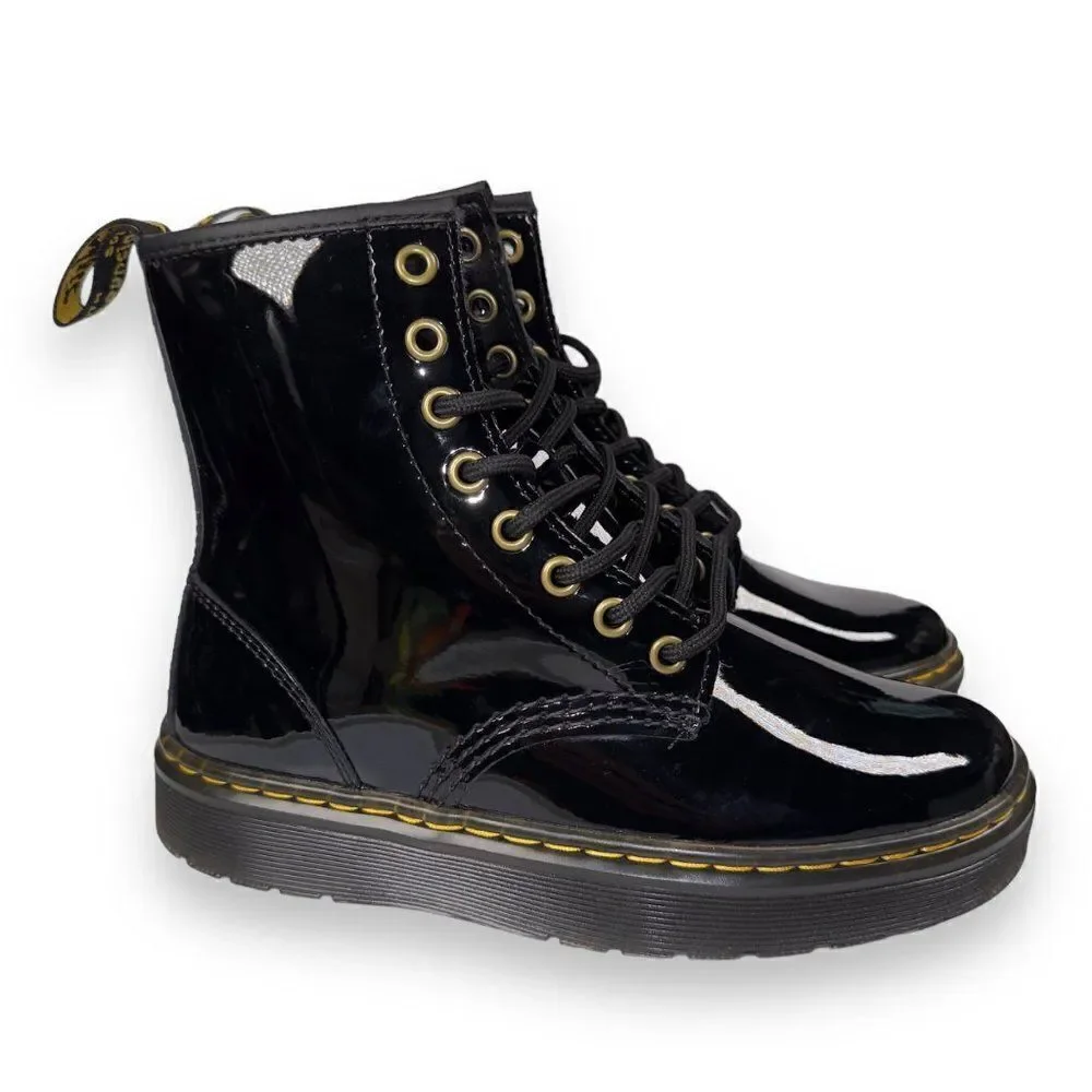 Dr. Martens Zavala Patent‎ Leather Combat Boots Black Women's 5